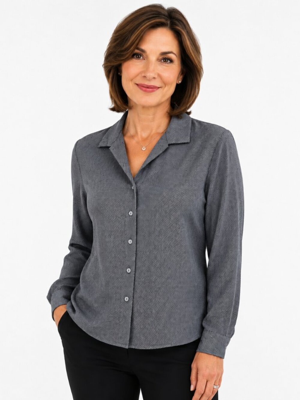 Covington Women's Petite Striped Button Front Career Shirt